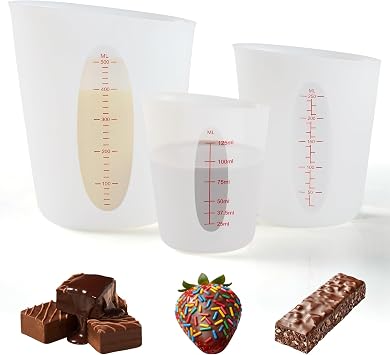 Food-Grade Silicone Measure Cups for Melting Chocolate,3Pcs Chocolate Melting Cups with 2Cup/1Cup/1/2Cup Capacity,Silicone Cups Baking Supplies for Chocolate Mold