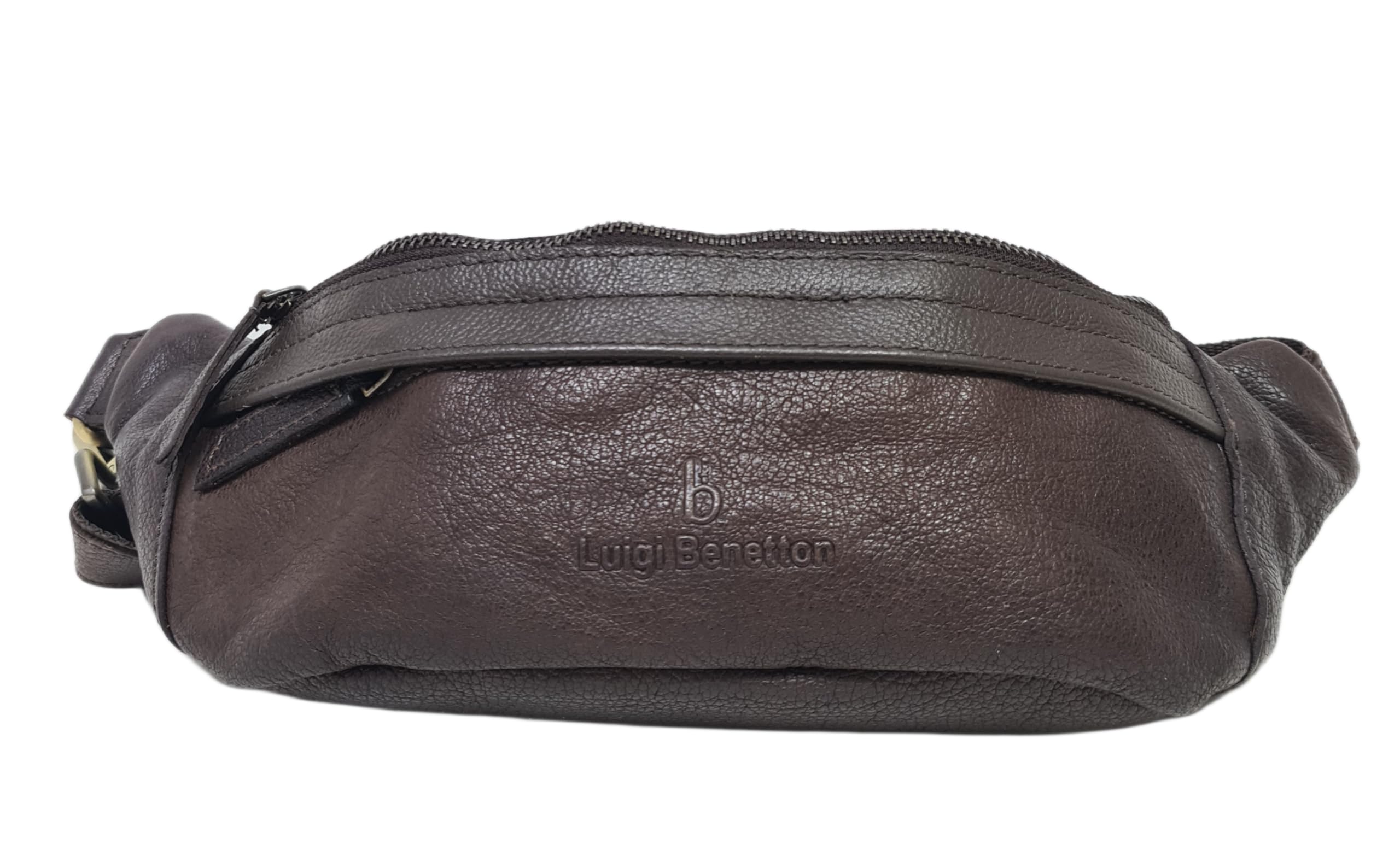 Luigi Benetton Marsupio Uomo 100% Pelle Bovina, con Tasche Frontale e Posteriore con Zip, Cintura Regolabile, Dimensioni 30x10x8,5 cm, Nero,Marrone e Testa di Moro. ART. 111023