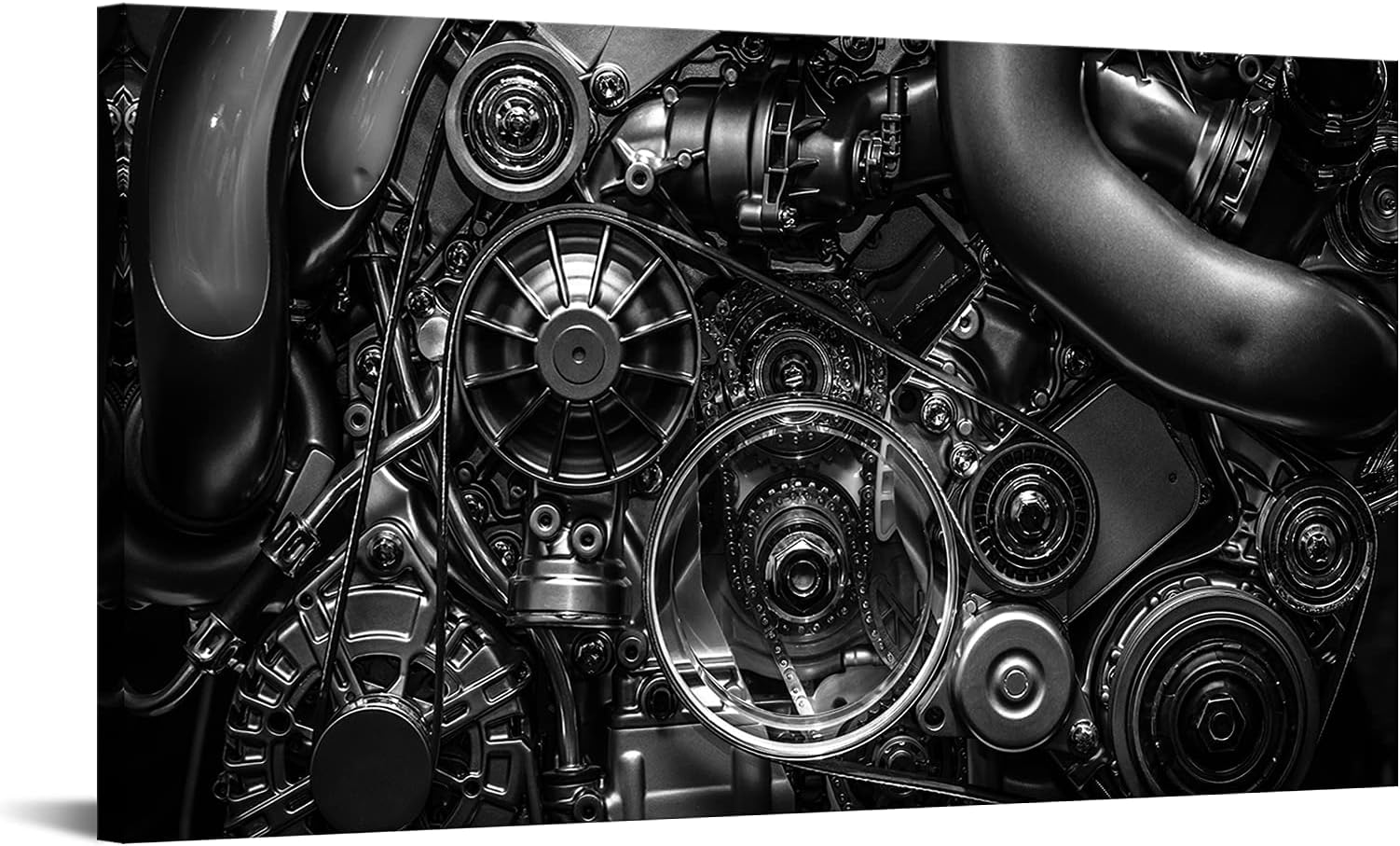 SiMiWOW Engine Engineering Wall Art Mechanical Painting Car Engine Black and White Picture Giclee Prints Framed Artwork 20"x36"