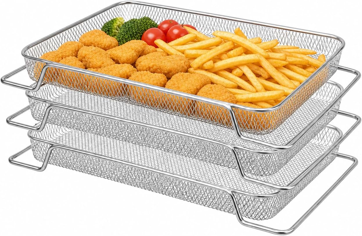Air Fryer Basket for Breville Smart Oven Pro BOV900BSS BOV950BSS Accessories Stainless Steel Mesh Replacement Tray Dehydrating Basket Toaster Oven Accessories for Baking Roasting Crispy Fries 3 Pack
