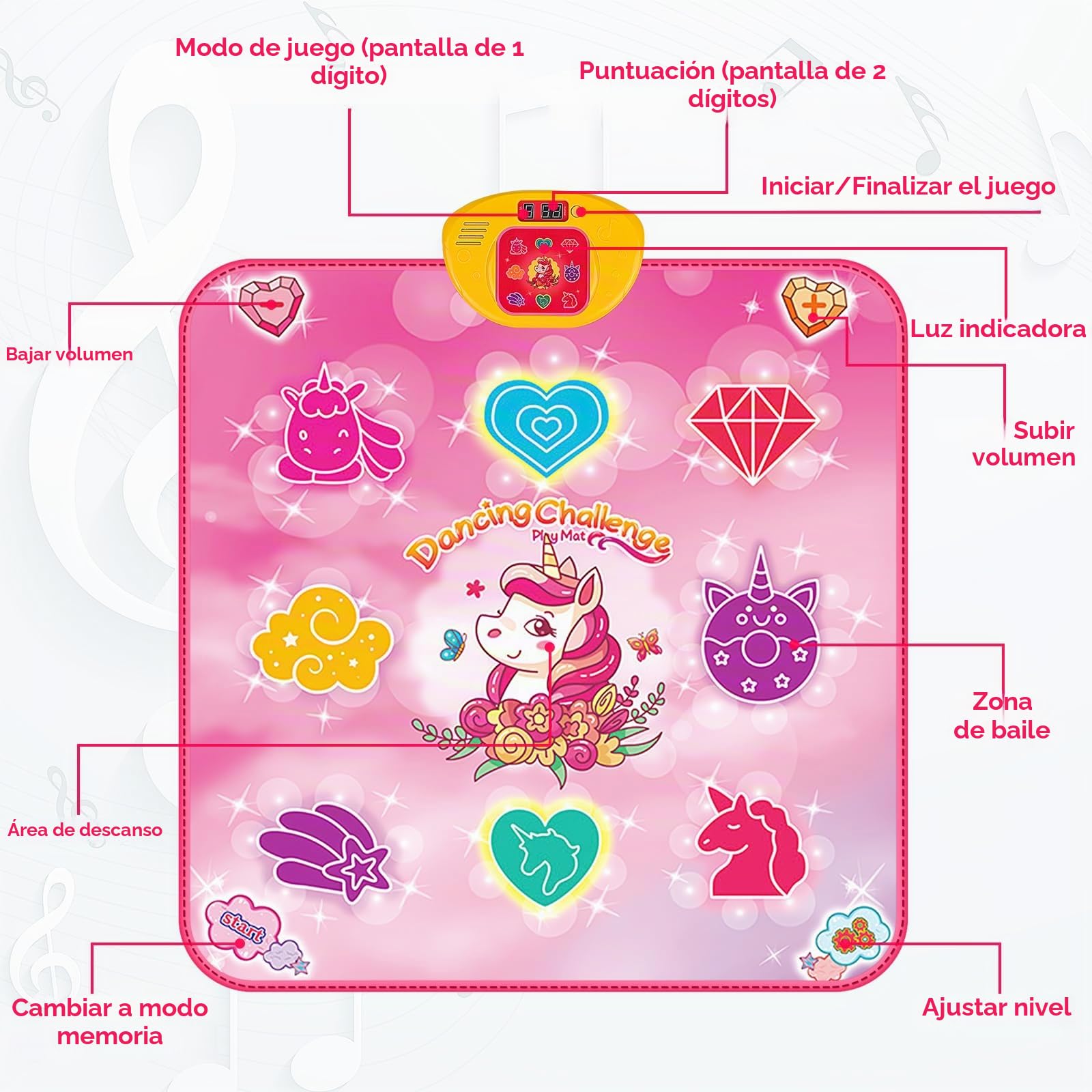 ZWOOS Alfombra De Baile Iluminada Con Bluetooth – 6 Botones Y 5 Modos Para Niños De 3 A 12+ Años