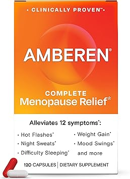 Amberen Menopause Supplement for Women, Clinically Proven, Helps Support Hormone Balance, Helps Relieve 12 Menopause Symptoms: Hot Flashes, Night Sweats, Mood Swings and More, 60 Days Supply