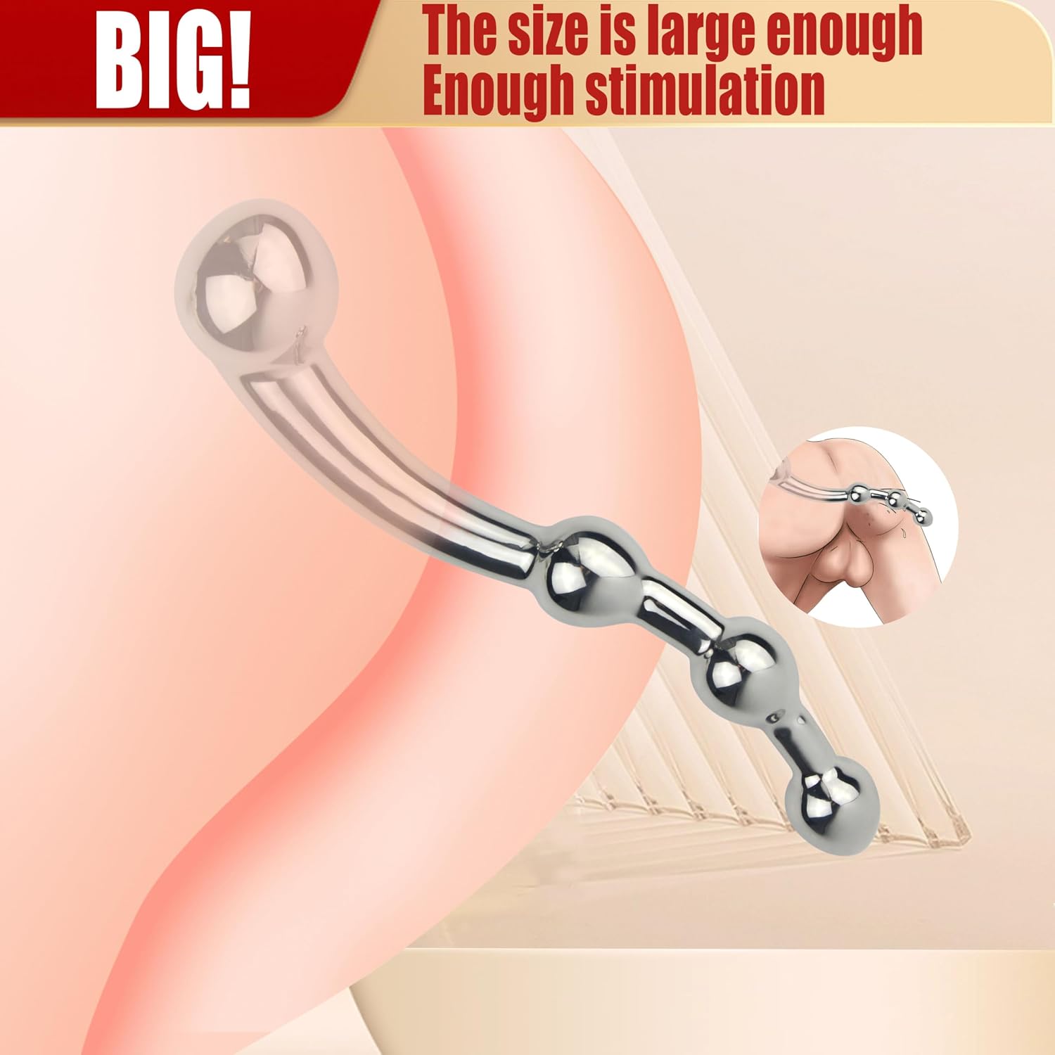 Double Ended Thrusting Stainless Steel Anal Beads, Female G-Spot Stimulation Anal Plug Massage Masturbation, Stainless Steel Waterproof Fake Dildo (S-Shaped Anal Dildo)