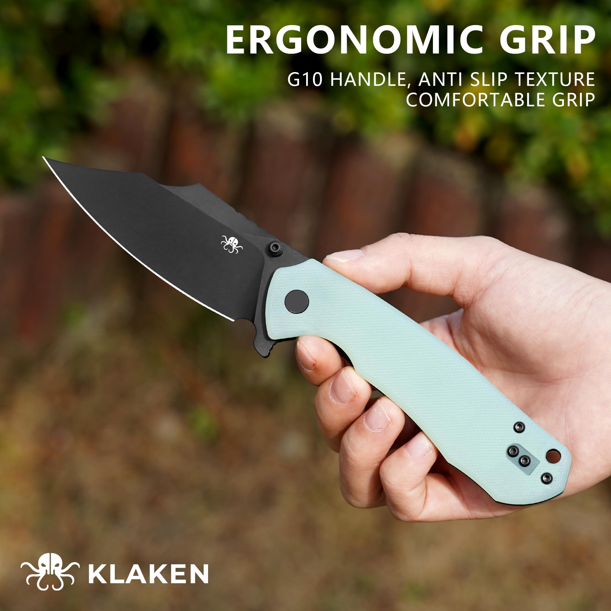 KLAKEN Specter Broad D2 Folding Pocket Knife, G10 Survival Outdoor Knife view 3