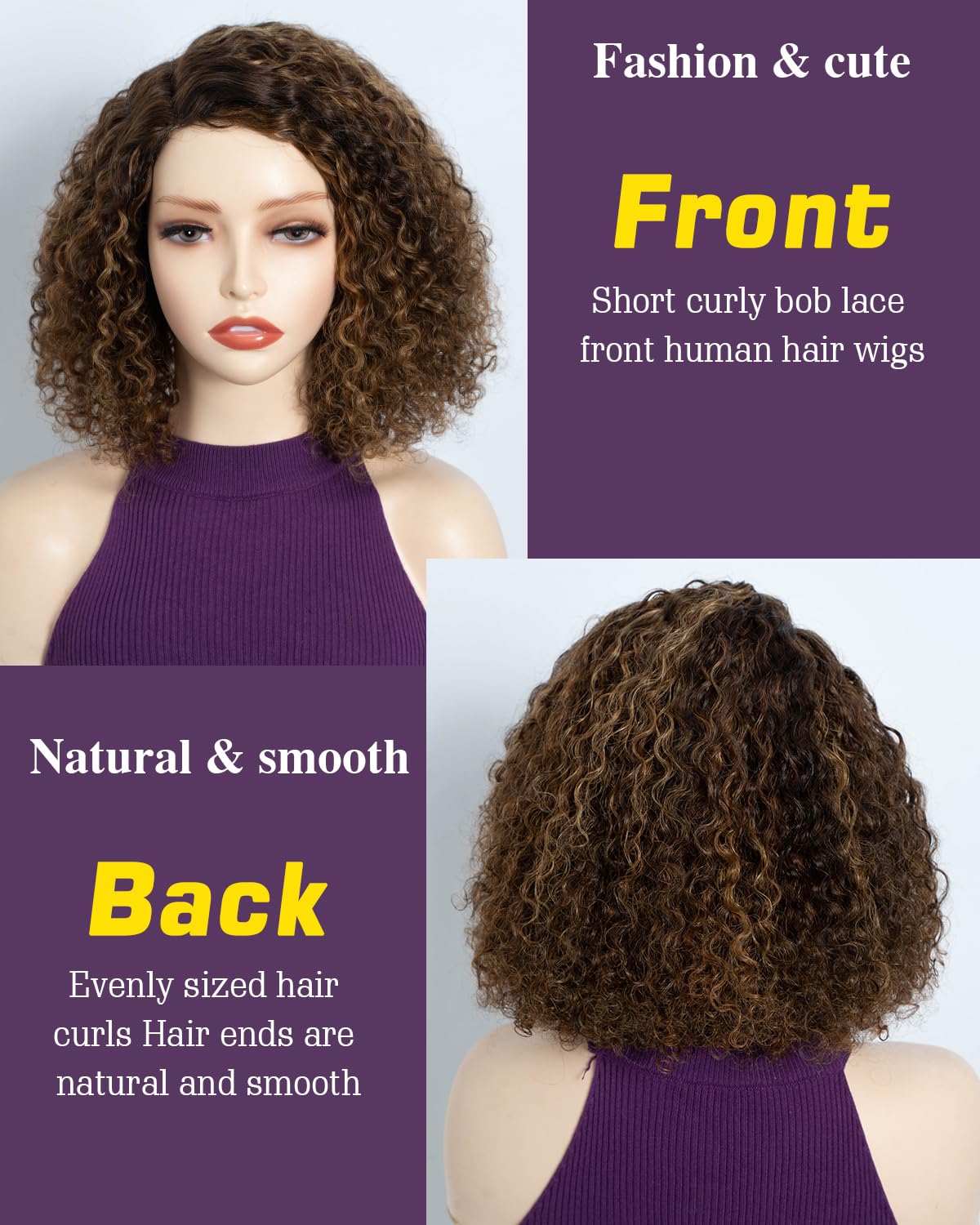 FASHION IDOL Short Curly Bob Human Hair Wig Precut Preplucked Glueless Wear and Go Upgraded Invisible Secret Glueless Human Hair Ready to Wear Wigs C-Type Part Lace Wig 200% Density - Image 4