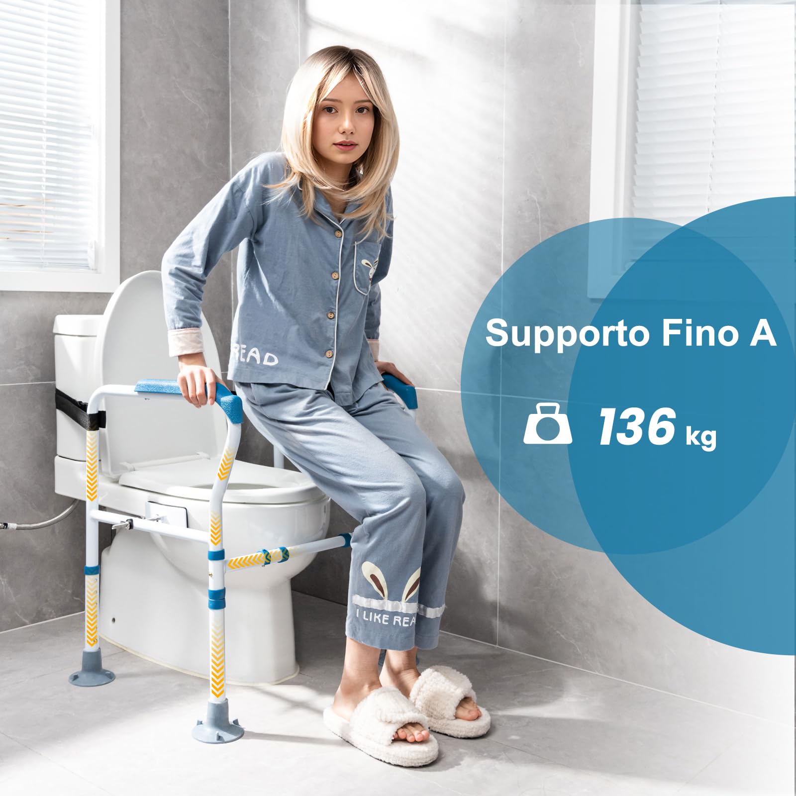 COSTWAY Supporto di Sicurezza Telaio Autonomo per WC, Supporto per WC Regolabile in Altezza e Larghezza con Cinghia di Fissaggio, Con Ventose Antiscivolo (Blu)