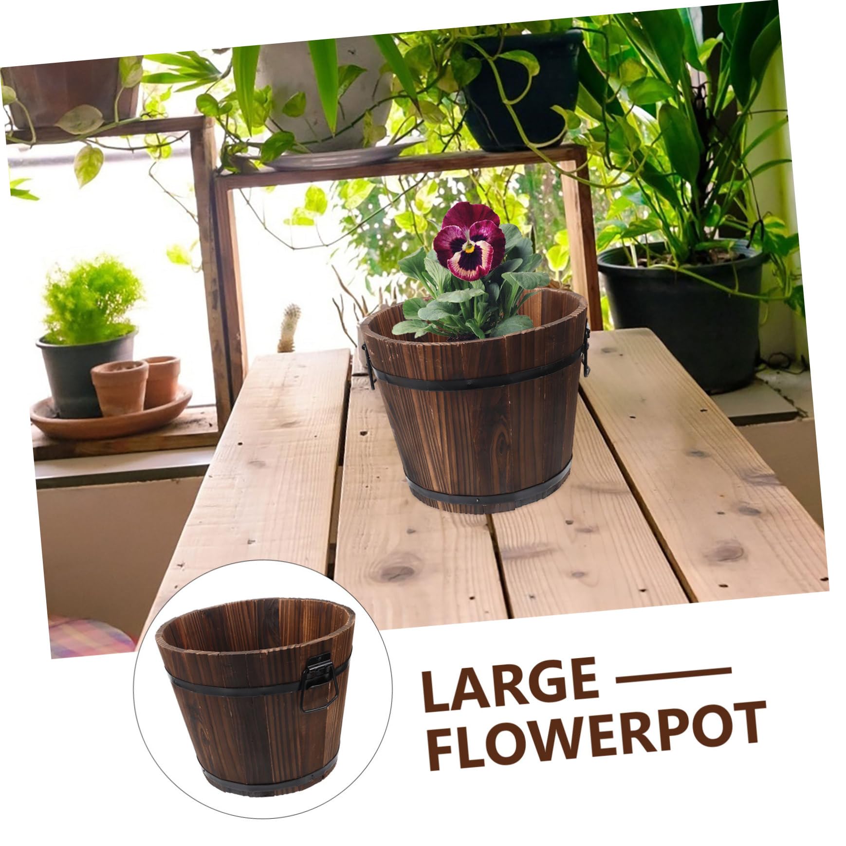 Toyvian Pot de Fleur Lumineux en Bois Carbonisé, Jardinière en Seau Anticorrosion pour Décoration de Balcon et Aménagement de Jardin Rétro