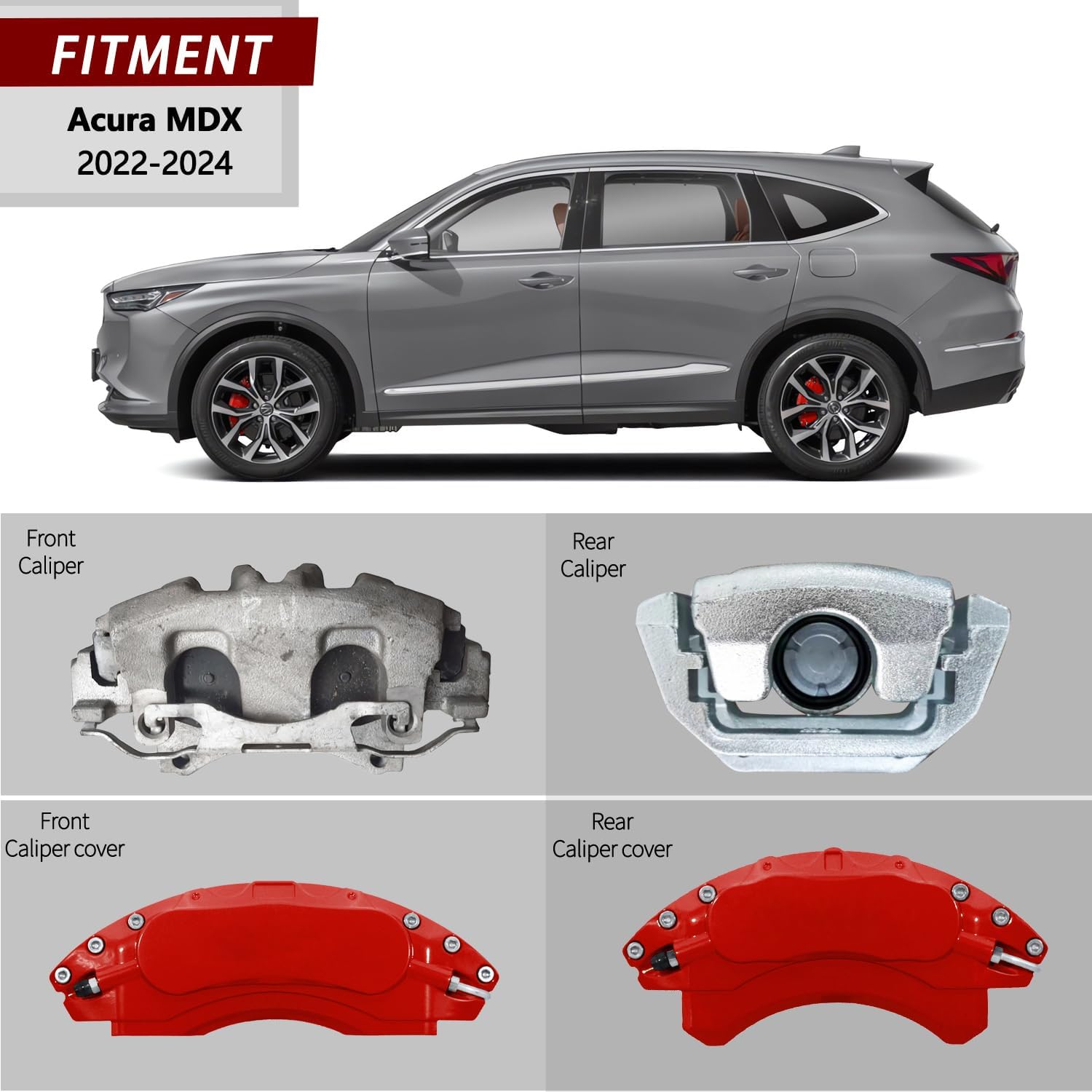 AOOA Caliper Covers Red Aluminum Brake Caliper Covers Fit for Acura MDX 3.5L 2022-2026 （front and rear）