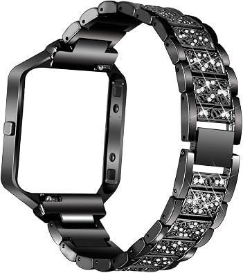 AISPORTS Compatible for Fitbit Blaze Band with Frame for Women, Adjustable Stainless Steel Bling Glitter Jewelry Crystal Diamond Metal Bracelet Wristband Replacement Band for Fitbit Blaze Smart Watch