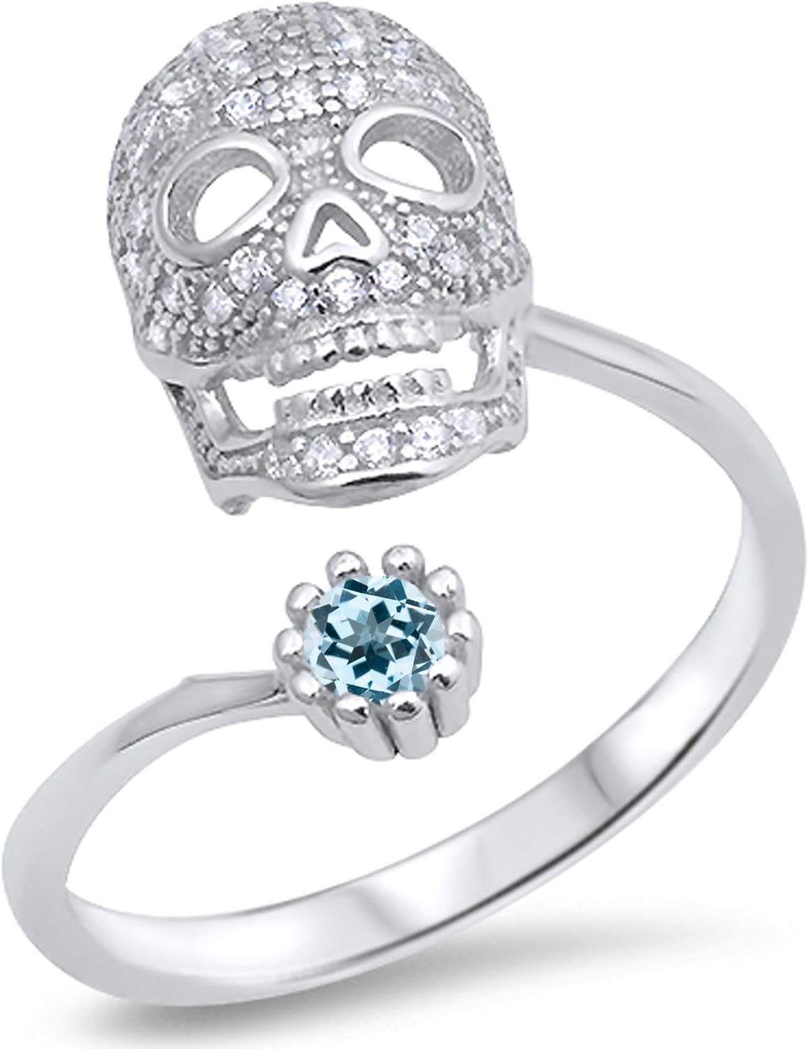 CHOOSE YOUR COLOR Sterling Silver Open Skull Biker Ring