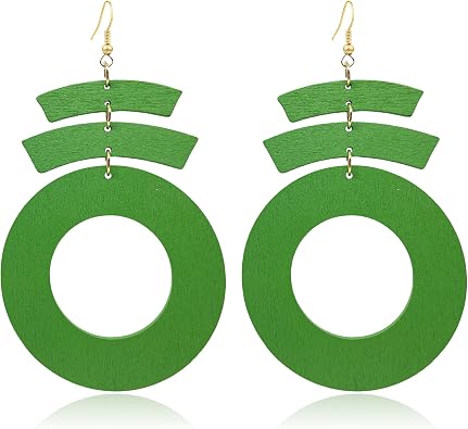 KaFu Bohemian Wooden Earrings for Women Vintage Natural Wood Hollow Round Earrings Handmade Lightweight Wood Geometric Dangle Drop Earrings Jewelry Gifts