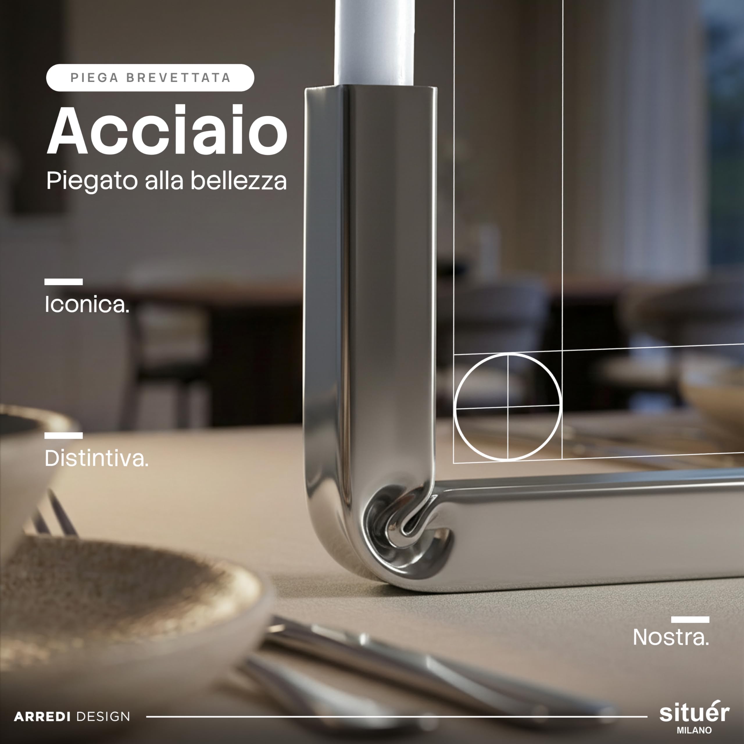 Situér Milano Lumiér Porta Candele da Tavolo 25x12cm di Design in Acciaio Cromato con Piega Brevettata - Candelabro Centrotavola Minimal e Moderno Made in Italy