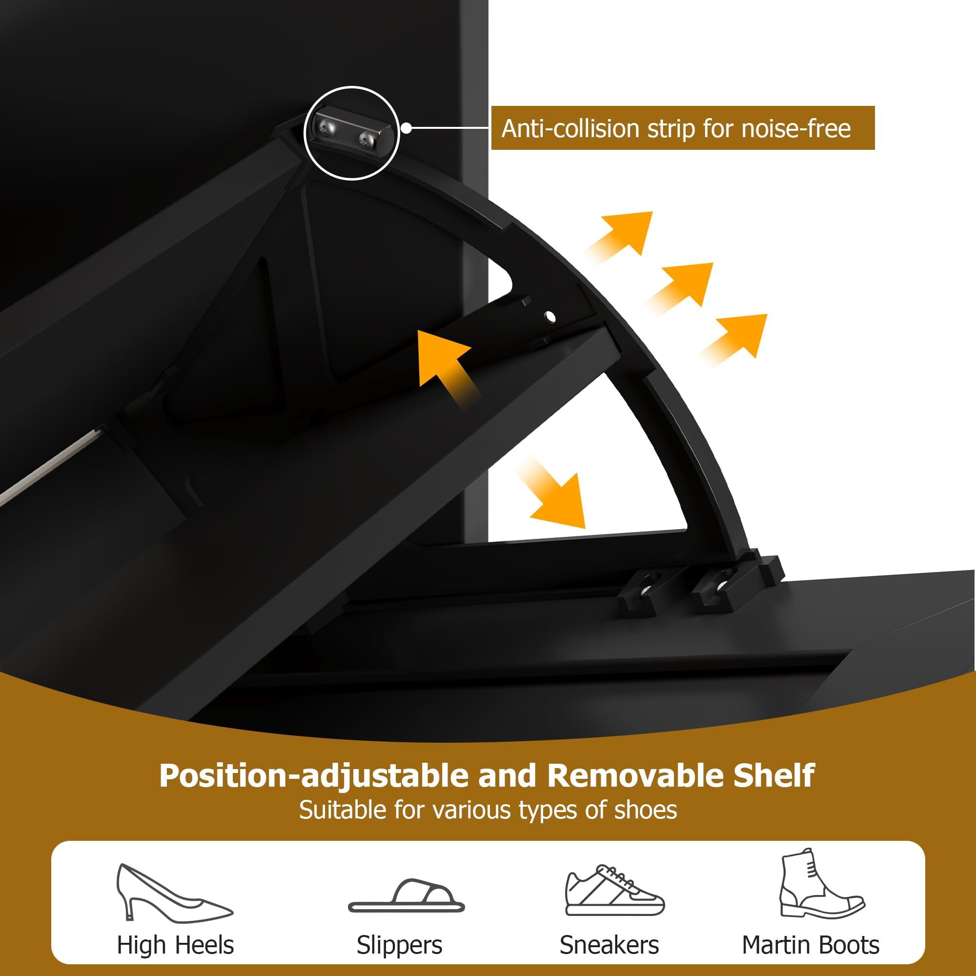 Litake Zapatero Estrecho con Puertas de ratán y 3 cajones abatibles, 4 Niveles con estantes Ajustables, Gran Capacidad hasta 50 Pares, para recibidor/Pasillo/Armario - Negro, versión Mejorada