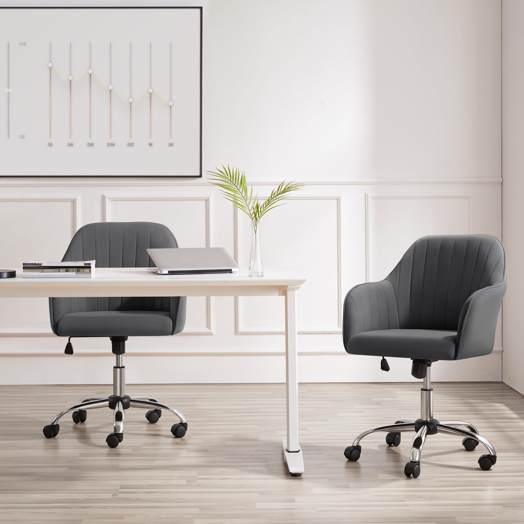 Yaheetech Chaise de Bureau Fauteuil Inclinable Rotative 360° Velours Hauteur Réglable Gris