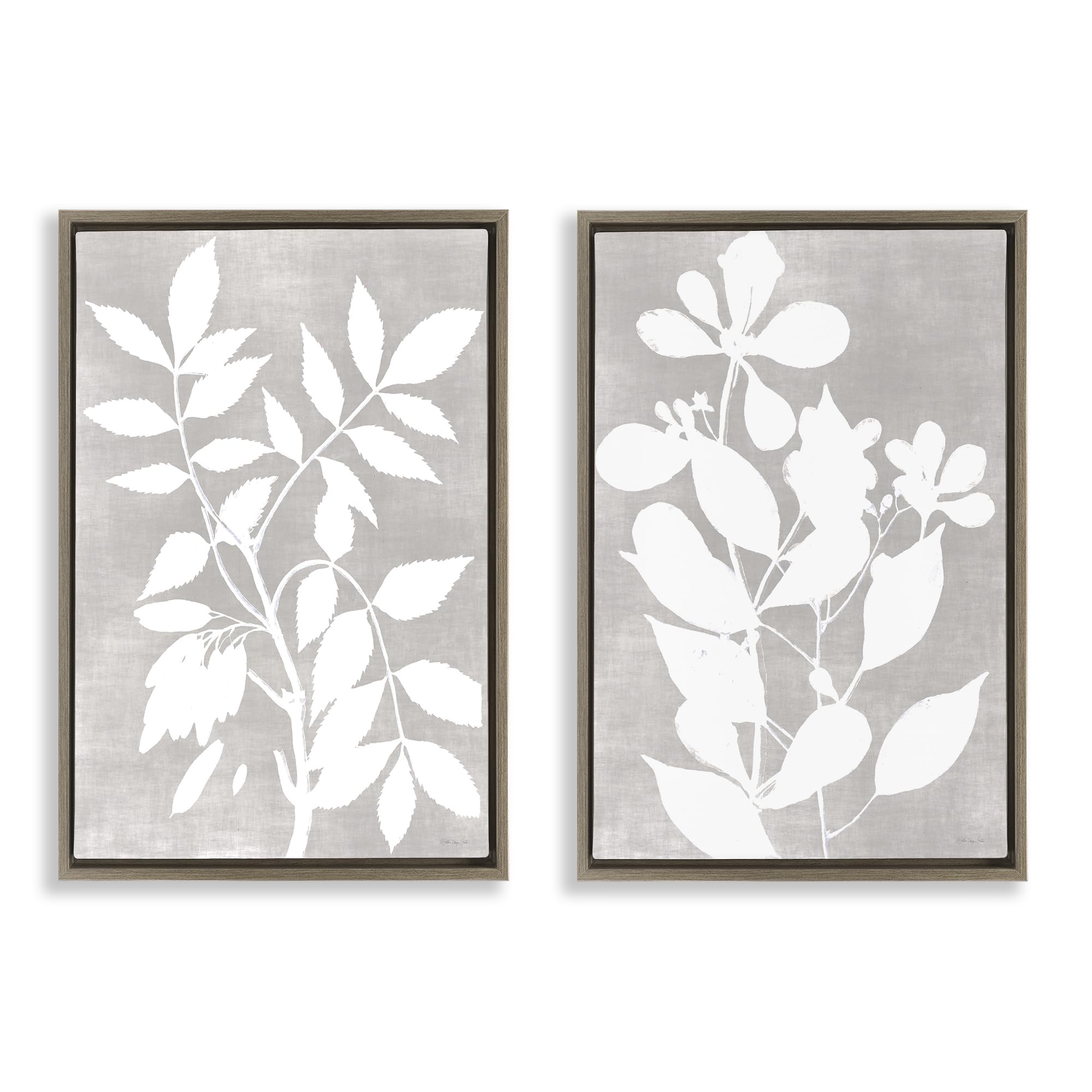 'Grey Foliage Impression'| 2pc Floating Frame Art Set 2