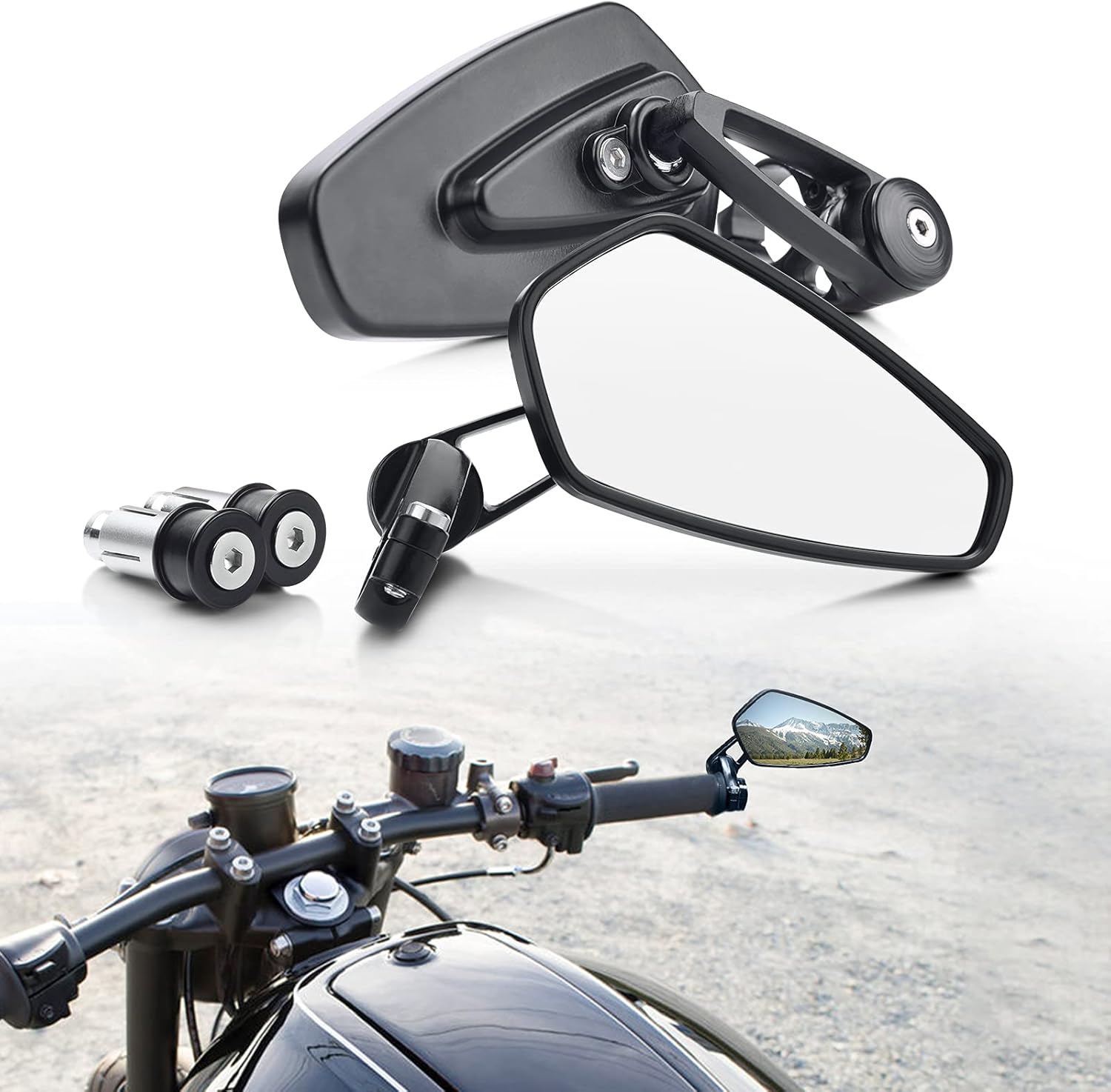 Bumbee Motorcycle Bar End Mirrors Rear View Black Mirror