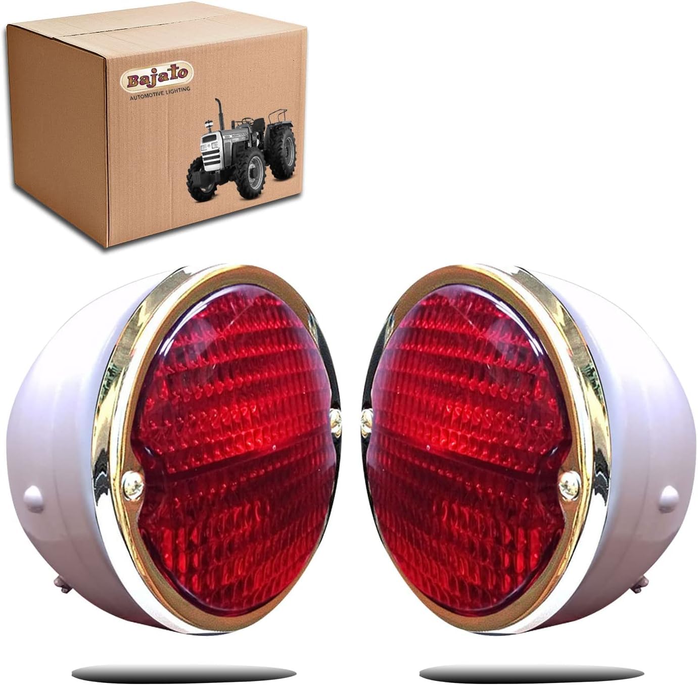 Bajato Coppia di luci Posteriori Gruppi luci Posteriori| Corpo Bianco | Anello Cromato | Lenti Rosse/Rosse con lampadine da 12 V Adatte per Modelli Jeep Mahindra dal 1983 al 2015