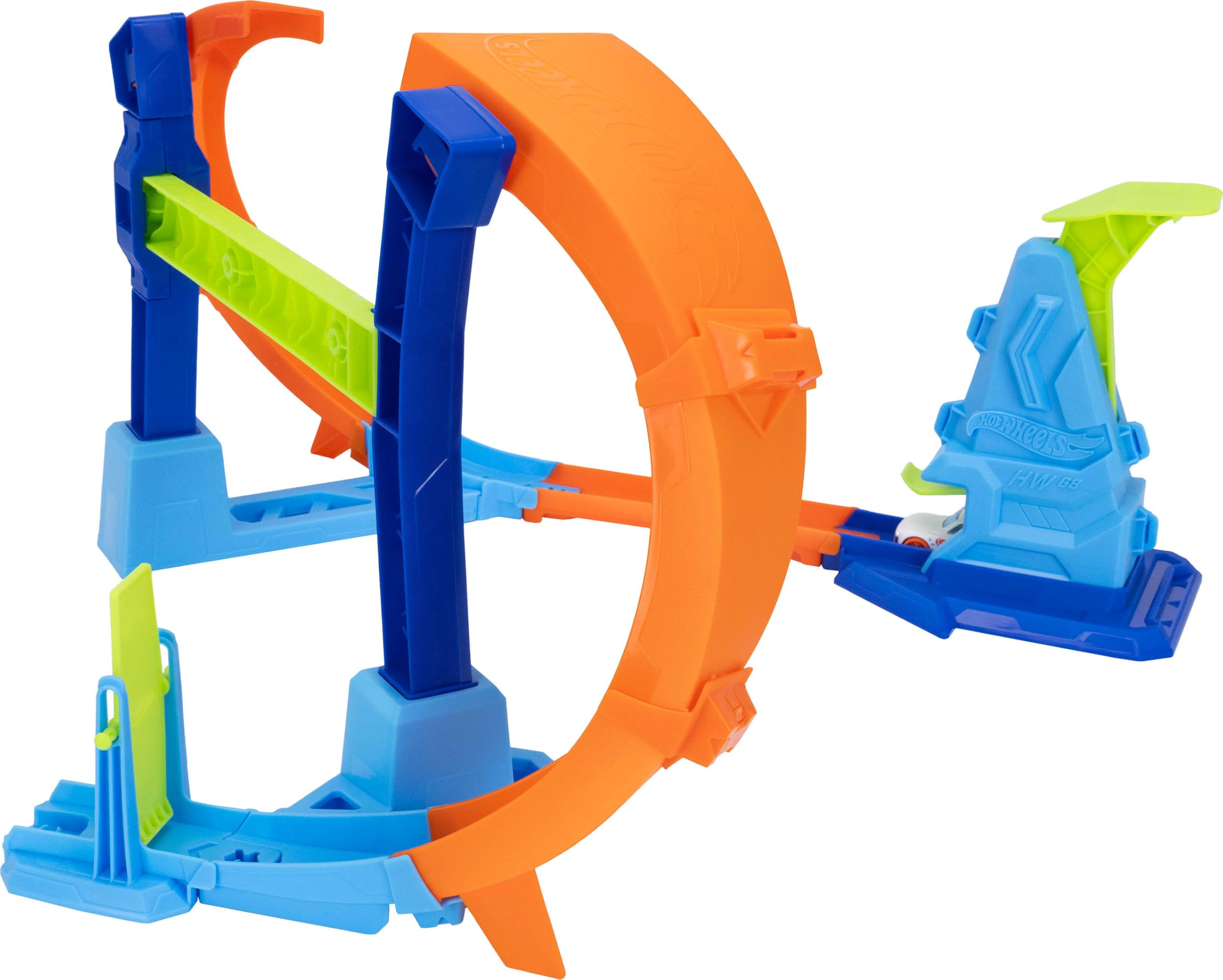 Hot Wheels Stunt Tracks Loop Acrobatico e Macchinina | Lancia e fai saltare il veicolo in scala 1:64 nel loop, Speed Snap Track con adattatori, compatto da riporre, JLM91