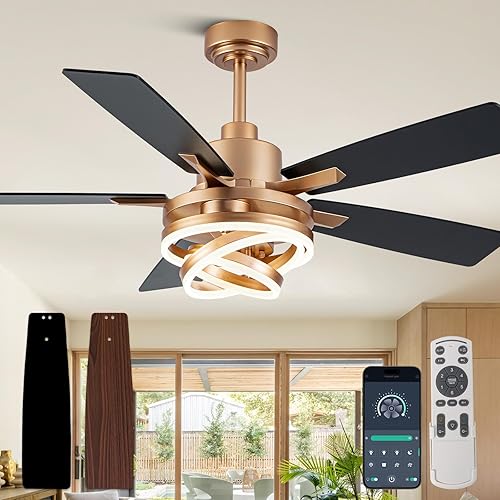 Miniatura 9 de Ventilador de techo de 52" con luz, ventilador de araña moderno, ventilador de techo con motor DC regulable, lámpara de araña LED con luz para