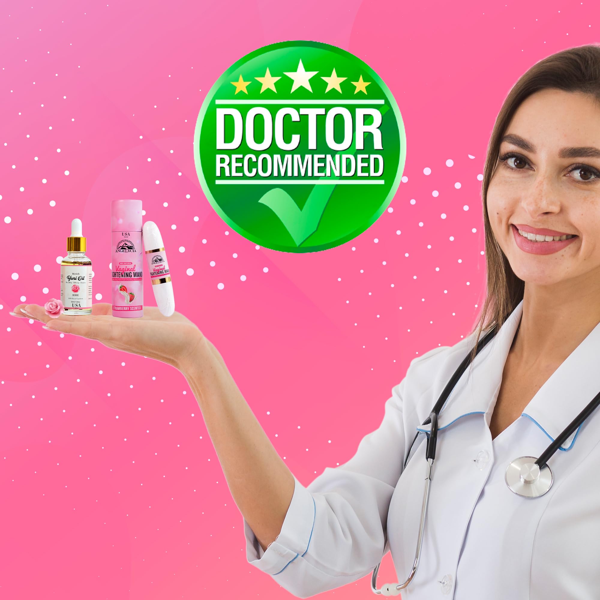ANGELYCIA Ultimate Feminine Rejuvenation Combo, Virginity Wand Strawberry and Feminine Yoni Detox Oil Rose, Vaginal Tightening Solution, Restores pH Balance for Women,