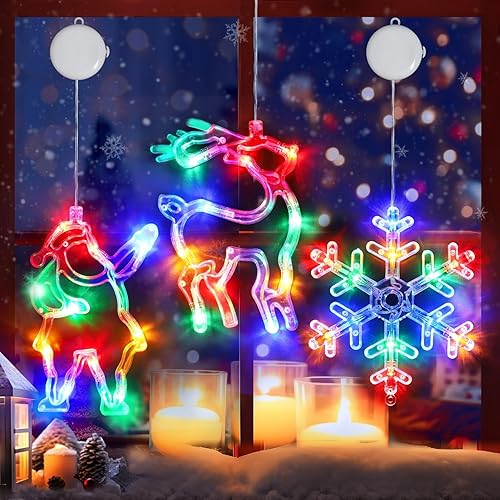 Miniatura 7 de 3 luces de decoración de Navidad, luces de ventana de Navidad, funciona con pilas, luces colgantes para árbol de Navidad, cascabel y forma de