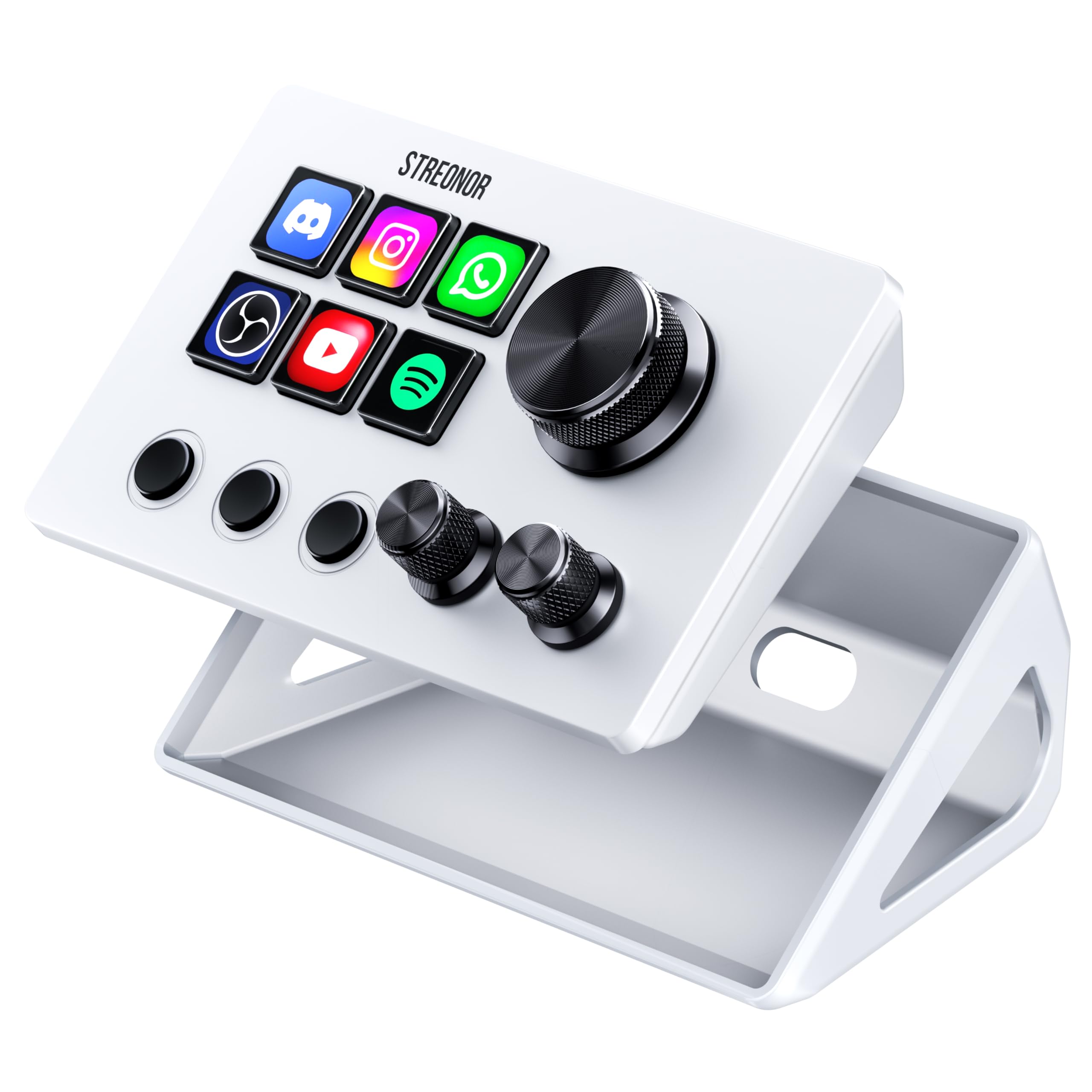 STREONOR Stream Control Deck Mini S6 z 6 klawiszami 3 pokrętłami 3 scenami | Stream Controller z 6 klawiszami 3 pokrętłami 3 przyciskami scen dla OBS, Twitch, streamingu i gamingu, PC/Mac - Biały