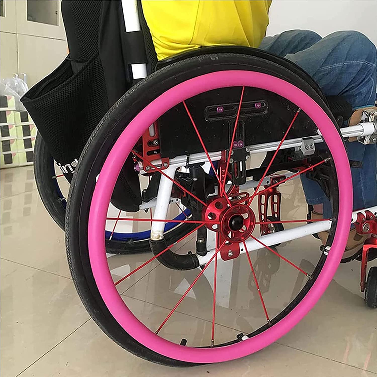 22/24Inch Silicone Wheelchair Push Rim Covers, Non-Slip Wear-Resistant Hand Push Cover, Wheelchair Handrim Covers, Wheelchair Rear Wheel Cover for Improve Grip and Traction,B,22IN