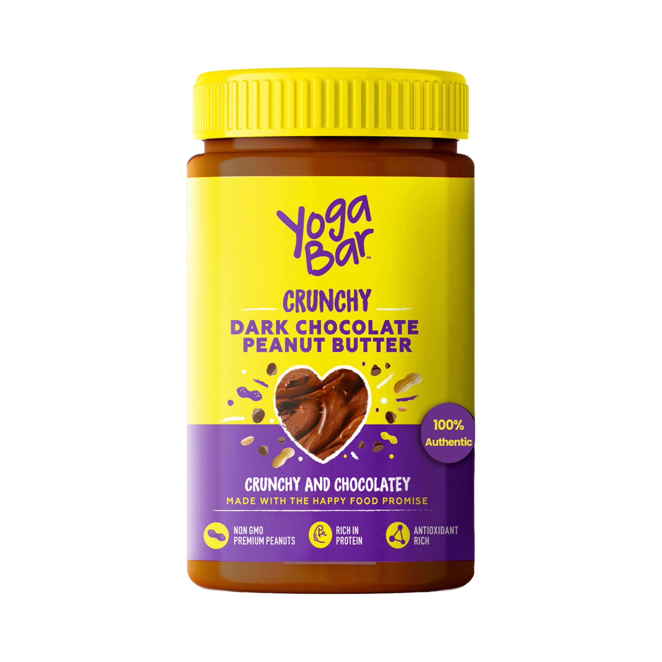 Yogabar Dark Chocolate Peanut Butter Creamy & Chocolatey Slow Roasted Non-GMO Premium Peanuts 400gm, Jar