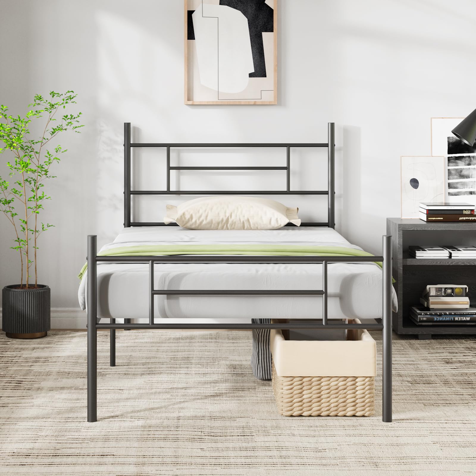 Novilla Metal Twin Bed Frame with Headboard and Footboard, 14 Inch Platform Bed Frame with Storage No Box Spring Needed, Strong Metal Slats Support
