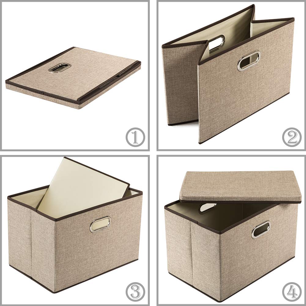 Set di 2 contenitori in tessuto con coperchi, scatole pieghevoli con maniglie - L 44 x 30 x 29 cm | Leroy Merlin