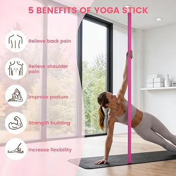 Yoga Stick Sturdy Steel, 5 Ft Adjustable Stretching Stick for Mobility, Flexibility and Balance, Versatile Exercise Stick with Non-Slip Ends and Foam Handles for Fitness, and Posture