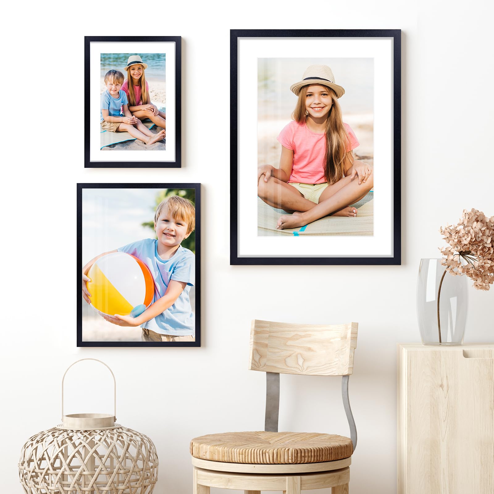 Ramka na zdjęcia A4, czarna, 5 szt. z passe-partout, drewniana rama MDF DIN A4, 21 x 27,9 cm, bardzo przezroczyste szkło akrylowe, nowoczesne ramki na zdjęcia, idealne do zdjęć/obrazów/dzieł