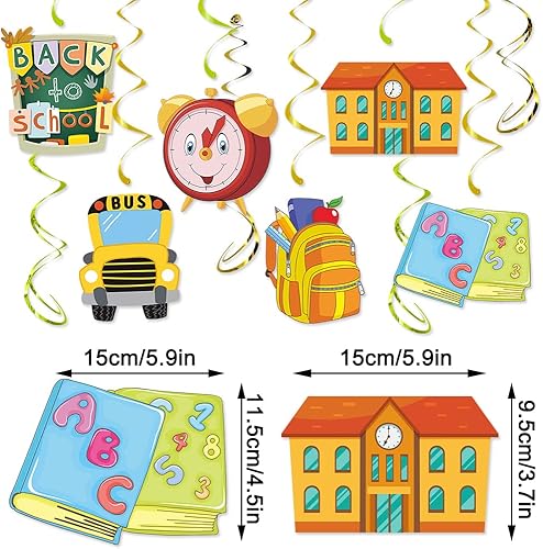 Miniatura 5 de Decoraciones de remolinos colgantes de dibujos animados para la temporada de regreso a la escuela, serpentinas con purpurina para fiesta de regreso