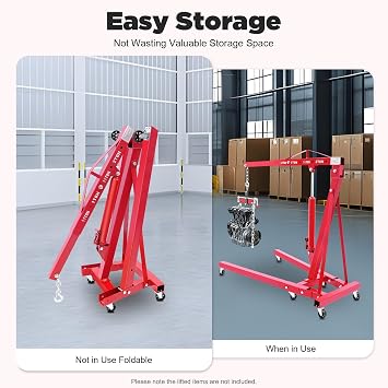 Hydraulic Crane with Engine Leveler, 2T Folding Hydraulic Crane, Heavy Duty Folding Hydraulics, Folding Hydraulic Cranes with Wheels for Engine Lifting Loading
