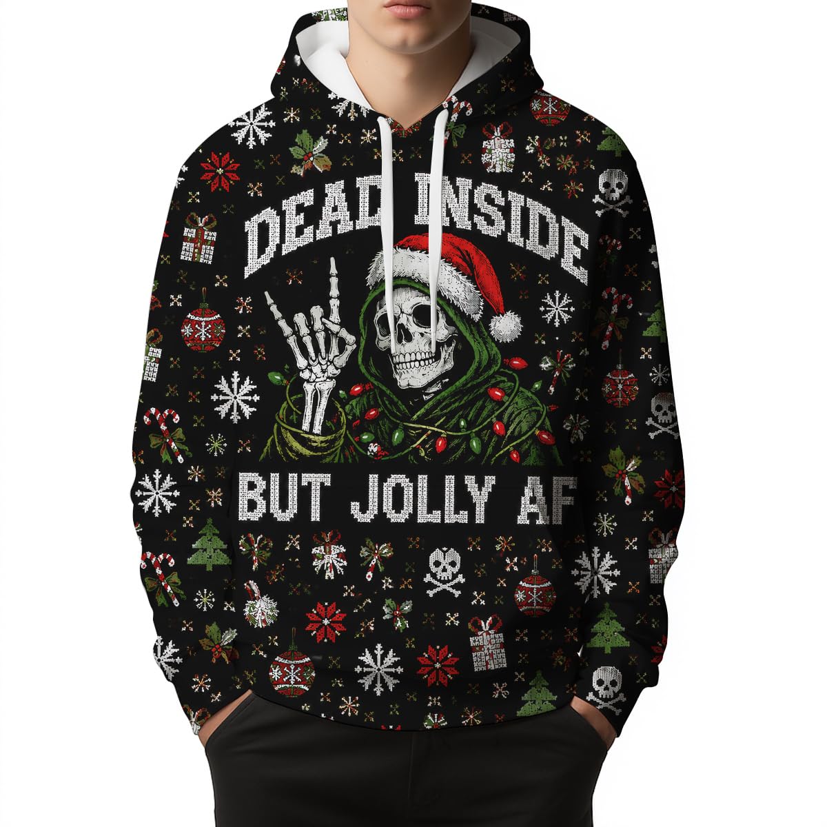 Felpa con Cappuccio Christmas Novelty Skull Graphic Maglia di Tuta