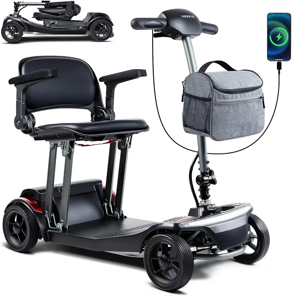 Seniorenmobil 4 Rad, 20kg Leichtbau Doppelbatterie 30km Reichweite, Elektromobil Aluminium für Auto/Flugzeug/Bahn, USB Port 135kg Tragkraft, Mobility Scooter Klappbar für Senioren Erwachsener