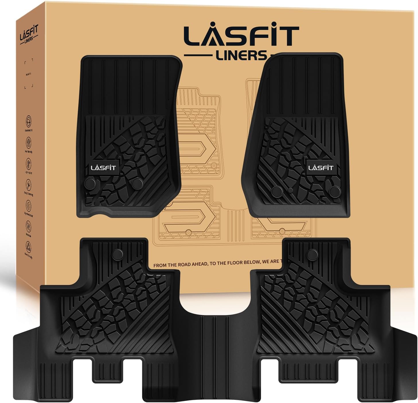 Floor Mats for Jeep Wrangler JK 2014-2018 Unlimited 4-Door (NOT for JL or 2-Door) All Weather TPE Custom Fit Car Mats Floor Liners 1st & 2nd Row, Black
