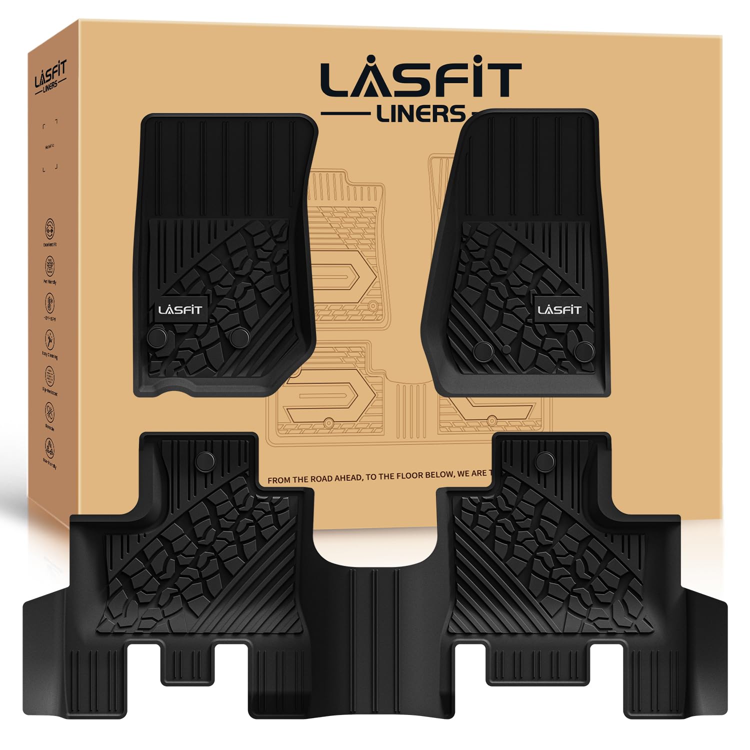 LASFIT Floor Mats for Jeep Wrangler JK 2014-2018 Unlimited 4-Door (NOT for JL or 2-Door) All Weather TPE Custom Fit Car Mats Floor Liners 1st & 2nd Row, Black