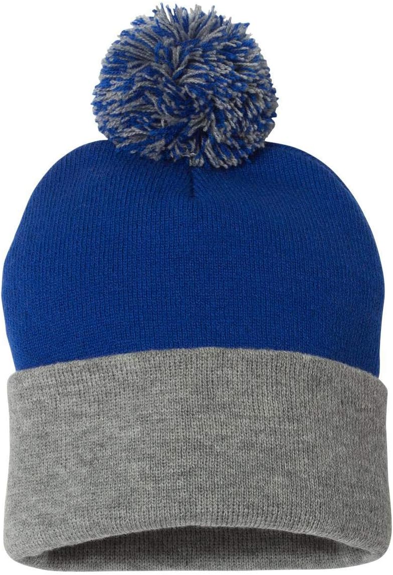 Sportsman SP15 - Pom Pom Knit Cap, Royal/Heather Grey, One Size - Image 2