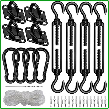 Sun Shade Sail Hardware Kit 6 Inch Heavy Duty 304 Stainless Set for Triangle Rectangle Sun Shade Sail Installation, Awning Attachment Set for Patio, Garden Outdoors Sun Protection Rainshield 46 Pcs