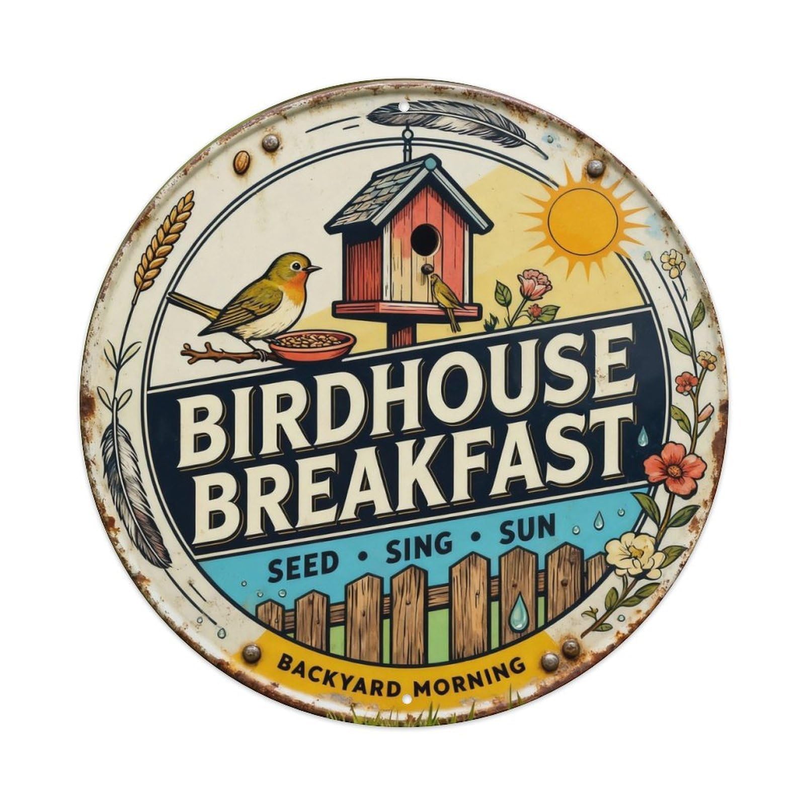 Birdhouse Breakfast Sign Metal Tin Sign Plaque