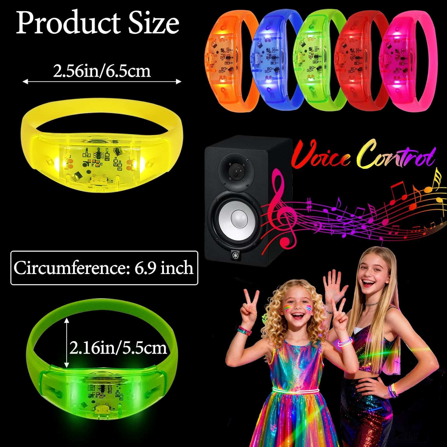 32 PCS Sound Activated LED Glow Bracelets Light Up bracelets for Kids Glow in The Dark Party Bracelets Favors Supplies for Concerts, Rave Accessories, Christmas, Music Festival - Image 3