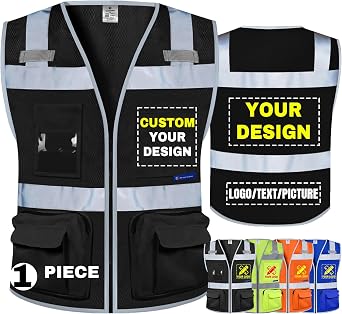 BeautyWill Custom Logo Safety Vest 8-Pockets Class2 High Visibility Reflective Vest for Men - Personalized Logo Team Vest