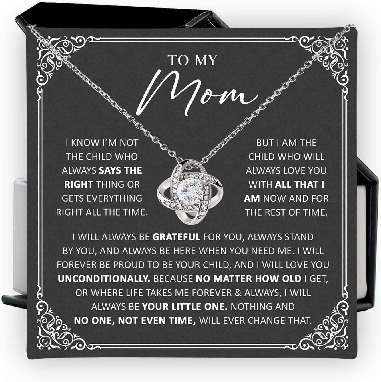 To My Mom Necklace from Daughter or Son – Love Knot Jewelry with Heartfelt Message Card, Elegant Luxury Gift Box, Thoughtful Gift for Mother’s Day, Anniversary, Birthday & Christmas