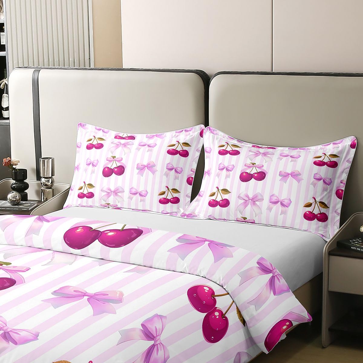 Homewish Kokarda dziewczęca wiśniowa fioletowa królewska poszewka na kołdrę zestawy kokarda urocza estetyczna bawełniana pościel muszka w paski poszewka na kołdrę jedwabna wstążka księżniczka ciepła