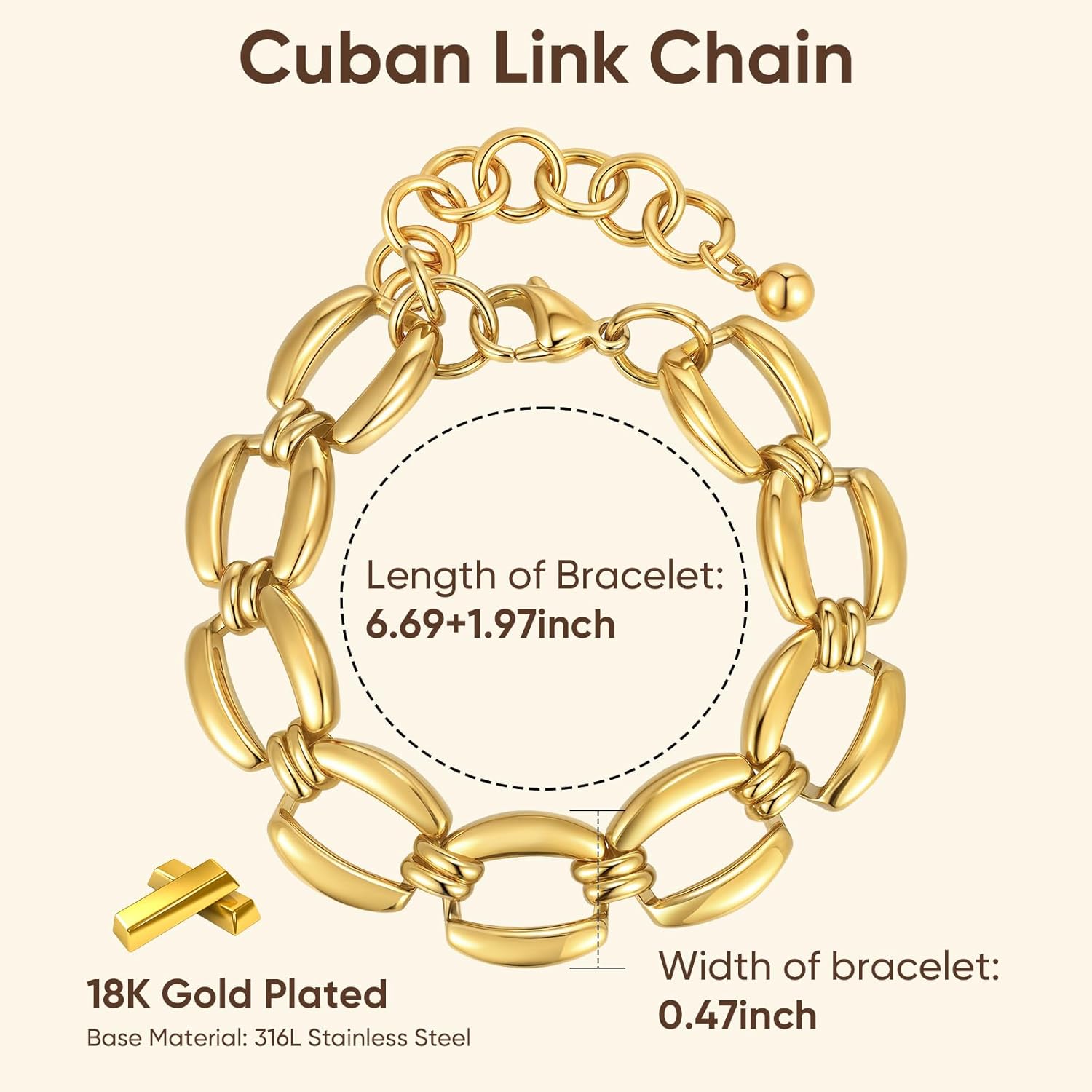 Chunky Gold Bracelets for Women - 18K Gold Plated Cuban Link Bracelet, Stainless Steel Non-tarnish Personality Thick Chain Trendy Jewelry Gifts, Christmas Valentines Prom Birthday Gift for Girlfriend - Image 6