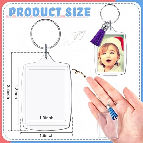 Miniatura 2 de Henoyso Marco de fotos de acrílico, llavero, inserto de imagen en blanco, transparente, para manualidades, regalo de graduación de San Valentín