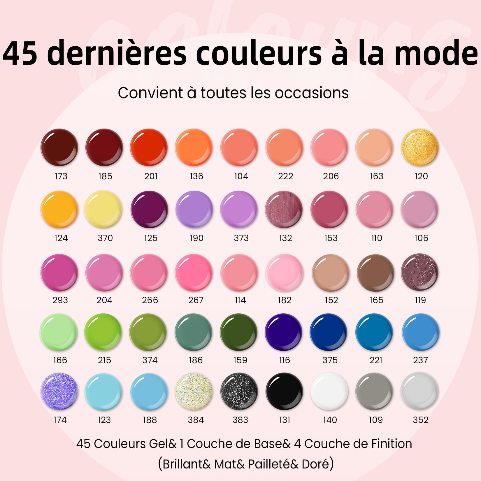 VANREESA 50 Pièces Vernis Semi Permanent, 45 Couleurs Vernis Gel U V Semi Permanent avec Base Coat et 4 Top Coats Brillant Mat Pailleté, Vernis à Ongles Noir Blanc Rouge, pour Manucure DIY à Domicile