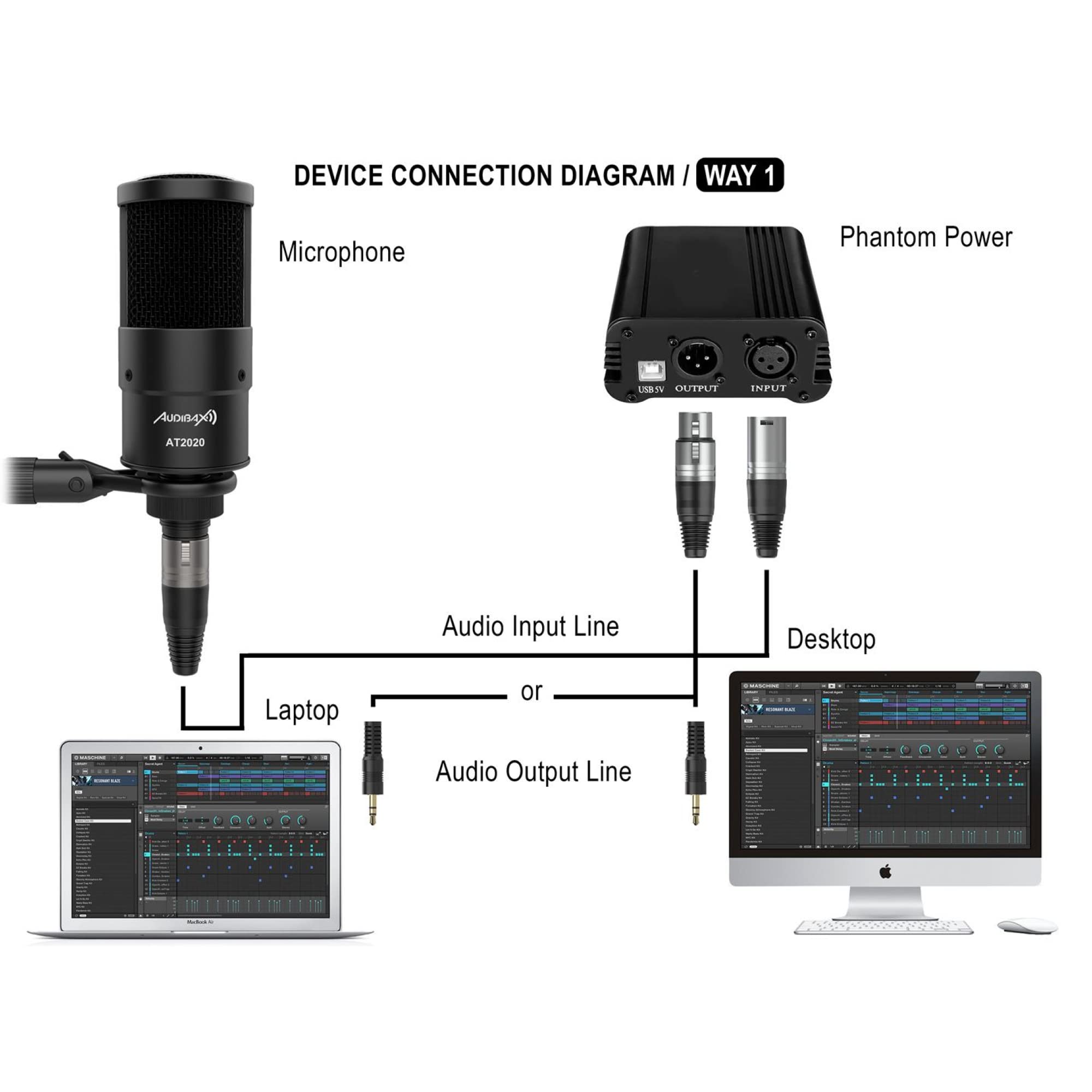 Audibax AT2020 Micrófono Estudio Profesional Condensador