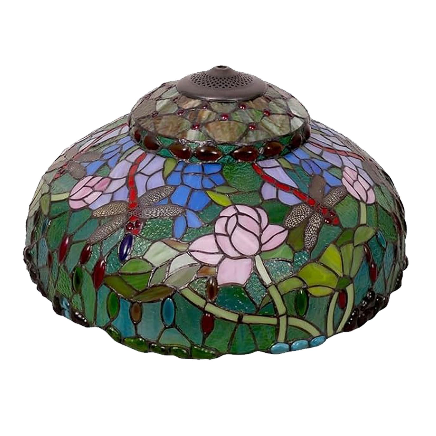 SaryEdge 18-Inch Tiffany Style Lotus Dragonfly Stained Glass Lampshades Replacement European Retro Art Green Flowers Cover for Desk Lights Floor Lamp Reading Lighting，，